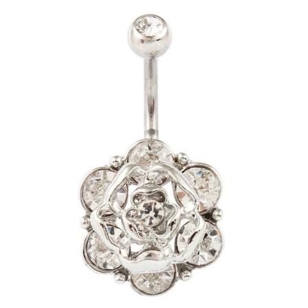 Navelpiercing Blomma / Rhinestone Och Kirurgiskt Stål Silver