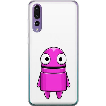 Yhteensopiva Puhelinkuori Huawei Huawei P20 Pro Roosa piirretty hahmo, jossa pyöreä muoto ja suuret silmät tummalla taustalla