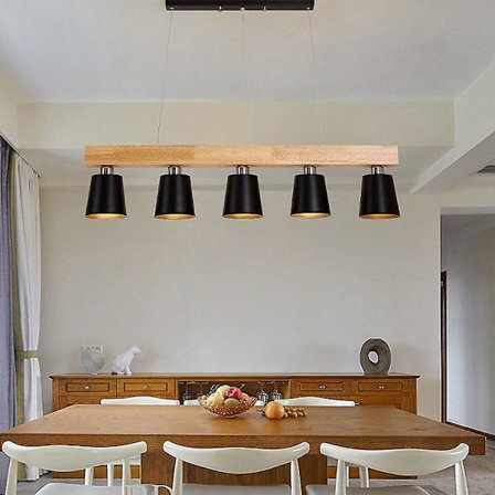 5-armad Trä-Lampa i Nordisk Stil - Enkel Hängande Lampa