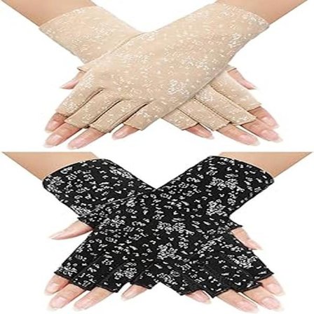 2 par (sort, khaki) solbeskyttelseshandsker uden fingre til kvinder, skridsikre