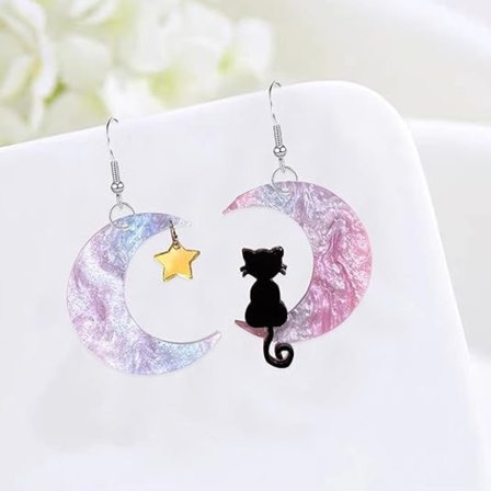 Akryl Dyr Herlige Sorte Sjove Kat på Månen Hængeøreringe Akryl Stjerneøreringe til Kvinder Jul Halloween Smykker Udtalelse