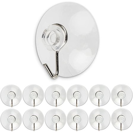 12 x Sugkoppskrokar, Diameter Ø 40 mm, Transparent, Med meta