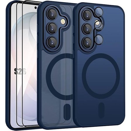 Stødabsorberende Cover - BOOLING - til Samsung Galaxy S26 - med Magnetring - 2 Glas - Mørkeblå