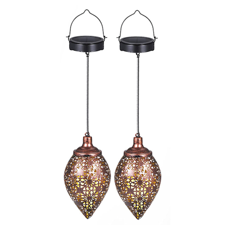 Solcellelamper i marokkansk stil, soldrevne udendørs dekorative lanterner til terrassen, genopladelig lanterne varm hvid LED, olivenformet design (2 