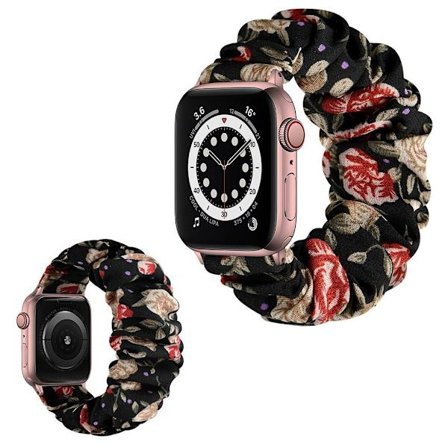 Apple Watch Series 6 / 5 40mm elastic hair band style watch strap - Rose Gold Connector / Small Rose / Size: L