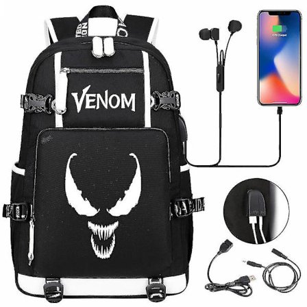 Lysande Venom Ryggsäck Med Laptopfack För Kvinnor, Män Och Anime-resor - Skolväskor Med Usb - Oxford Ryggsäckar För Tonåringar - Mochilas För Skolan