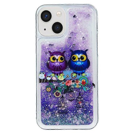 För iPhone 15 Plus Mönstertryck TPU Telefonskal Glitter Bling Pulver Kvicksand Smartphone Skal