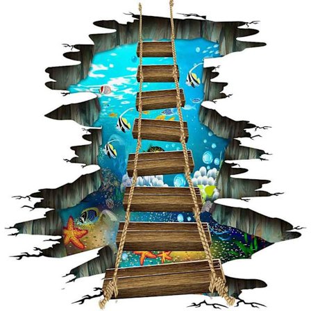 3D Gulv Klistremerker, Undervanns Havverden Sjøstjerne Fargerike Fisk