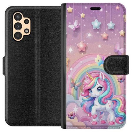 Kompatibel Tegnebogsetui til Samsung Galaxy A13 Magisk enhjørning med regnbue manke, stjerner og sommerfugle mod en pastelfarvet himmel med skyer