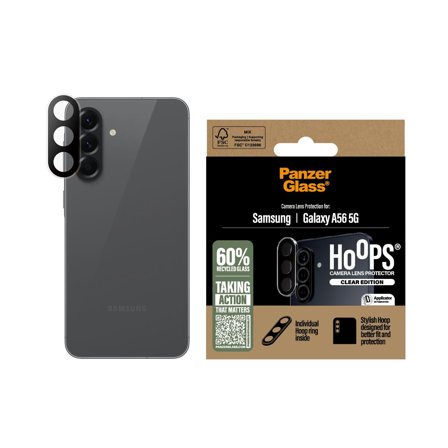 PanzerGlass Galaxy A56 5G Hoops linsebeskytter (gjennomsiktig) Beskytter kameralinsene, laget av 60% resirkulert materiale, inkl. applikator