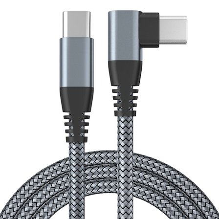USB-C-kabel med vinklad kontakt 60 W snabbladdare Grå