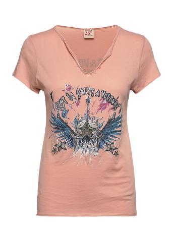 Tunisien Mc Guitare Strass T-shirt Top Lyserød Zadig & Voltaire