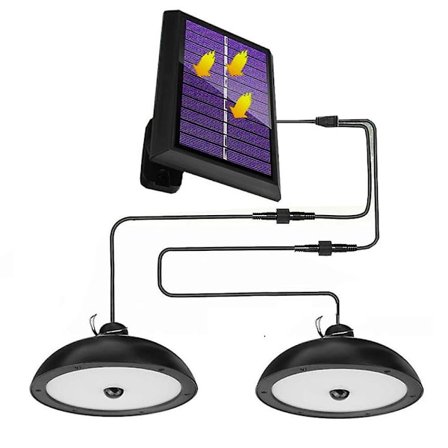 Utendørs solcellelampe med dobbelthodet hengende skur med fjernkontroll for hjem, uteplass og hage