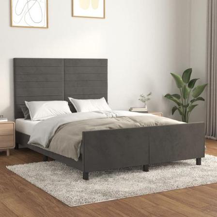 Vidaxl Sängram Med Huvudgavel Mörkgrå 140x190 Cm Sammet Grå