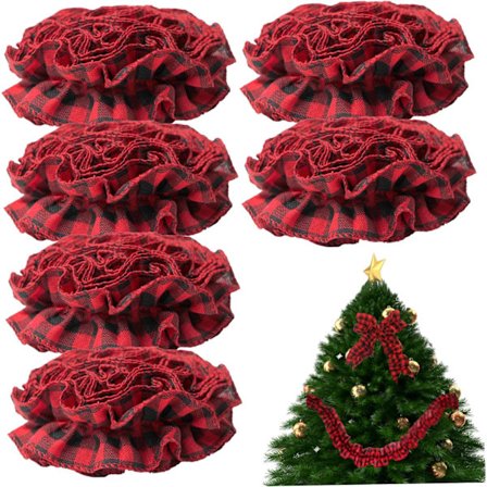 Buffalo Plaid-band 6 rullar 3 meter x 3 tum röd och svart julgransband vintage rustik julinredning semester heminredning kransar