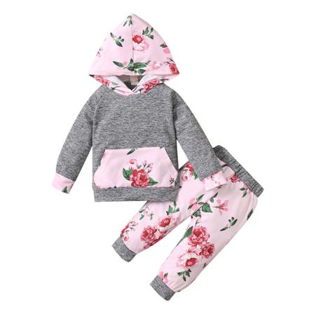 Hösten Baby Girls Hooded Långärmad Toppar Byxor 2pc Kostymer Girl