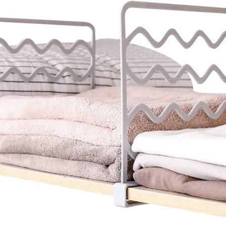 Sæt med 4 hyldedelere til garderobeskabe, skabshylder, skillevægge uden boring KLB