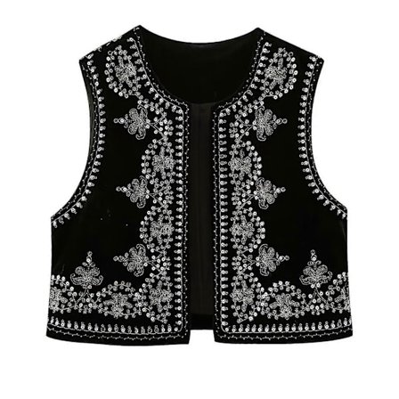 Naisten Vintage-kirjailtu lyhyt liivi, naisten trendikäs lyhyt takki, liivi, päällysvaate katumuotiin ja treffeille