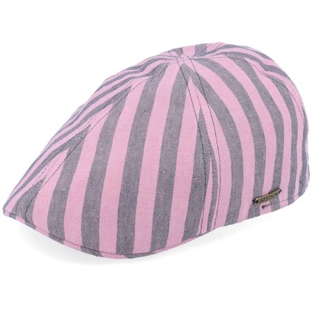 Stetson - Rose flatcap Casquette - Texas Bold Linen Stripe Rose/Grey Stripe Flat Cap @ Hatstore