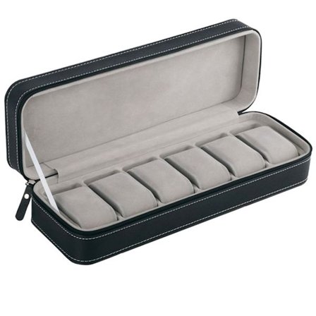 6 fack Watch Box med dragkedja med dragkedja Organizer Läder smycken Watch Box