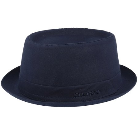 Stetson - Blu porkpie Cappello - Cotton Navy/Gun Metal Pork Pie @ Hatstore