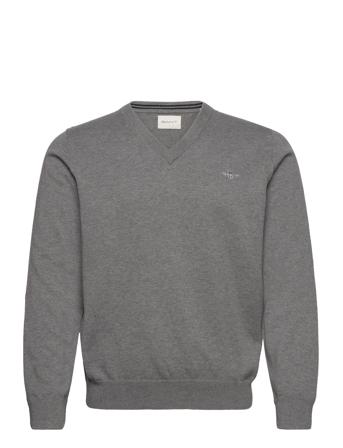Classic Cotton V-Neck Tops Knitwear V-necks Grey GANT