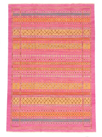 Handgeweven Kelim Suzani Vloerkleed 212X303 Rood/Oranje