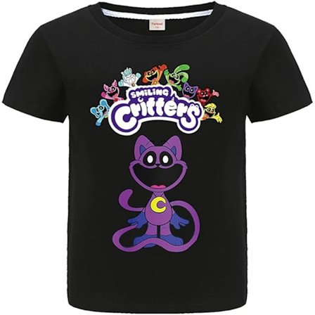 Smiling Critters T-shirt för barn Sommar Bomullstopp Tee (svart)(120cm lång)