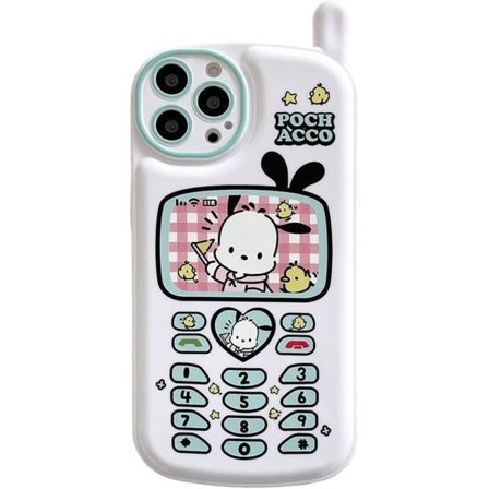 IC Cartoon-fodral för iPhone 14 Pro Max, Retro Kawaii Söt telefonfodral med sminksspegel Mjukt stötsäkert TPU-fodral för flickor Barn Tonåringar (Vit 