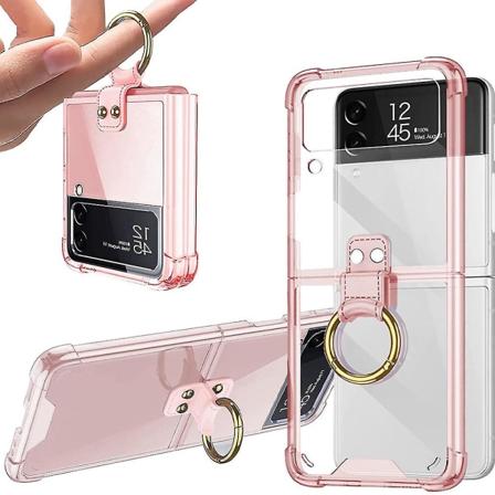 Puhelimen suojakotelo Samsung Galaxy Z Flip 3:lle pidike renkaalla Clear Pink
