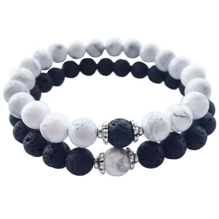 Parsmycken - Vit Och Svart Armband I Natursten Multifärg