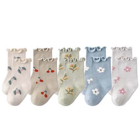 5 Par Unisex Baby Sklisikre Varme Sokker i Bomull med Volang for Småbarn og Spedbarn