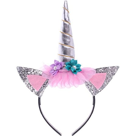 Enhjørning Pandebånd med Blomster Halloween Hat Fancy Dress Filt Hea