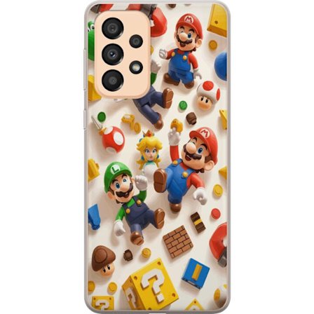 Kompatibelt Mobildeksel til Samsung Samsung Galaxy A33 5G Fargerik spillillustrasjon med Mario, Luigi, Peach og klassiske spillobjekter, nostalgisk ga