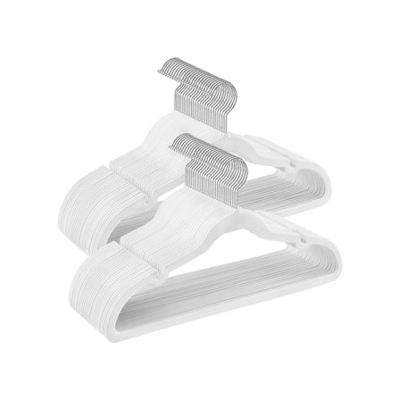 Rootz 50 Pack White Velvet-tøjbøjler - ABS-plastik - Metalkrog - Pladsbesparende - Skridsikker - Holdbar - 43 cm x 22 cm - 3,7 kg - 5 kg Kapacitet