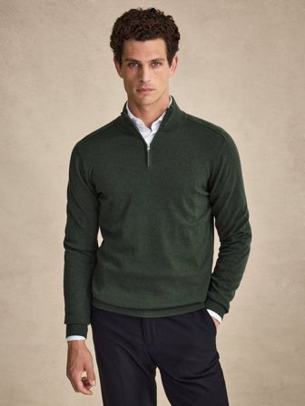 John Henric Men's Grüner Halb-Reißverschluss Pullover Regular Fit Size S