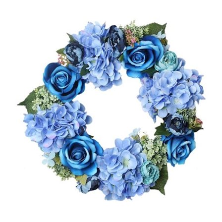 Vårkrans til hjemmet, hengende dørkrans, simulert hortensia- og kameliadekorasjon, silke/rottingsirkel