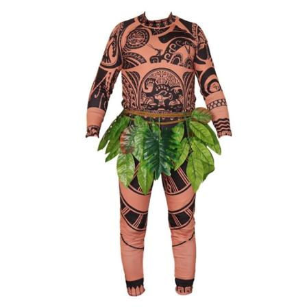 Disney Moana Maui Tatueringsdräkt Vuxna T-shirt för män + Byxor + Bladbälte Komplett outfit Halloween Carnival Cosplay Party Dress Up Full et S