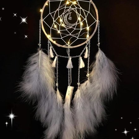 Käsintehty unelmakaappari höyhenillä, LED-valolla