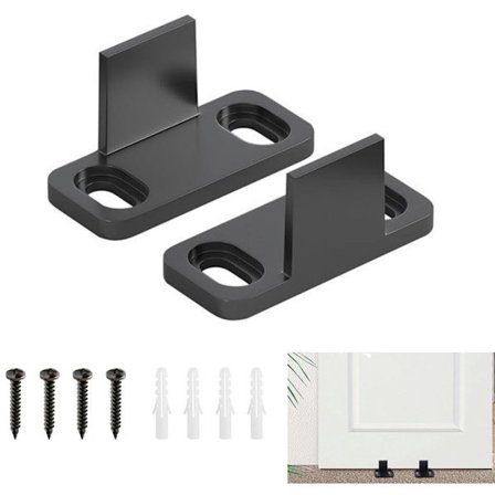 Tvådelad skjutdörrsbeslag med justerbart L-format fäste, mäter 4,5 x 2 x 2 cm (svart).