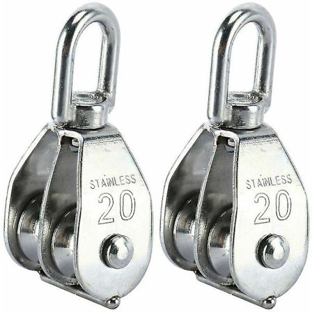 2 stk. 304 rustfrit stål dobbelt remskive blokke med dobbelt remskive drejelig krog (m20)