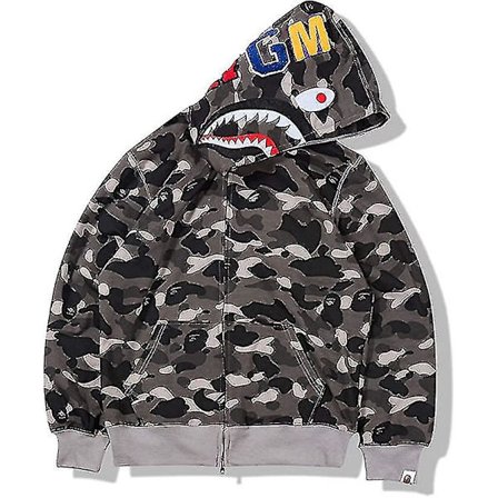 Shark Ape Bape Hoodie Camo Print Polyestertröja Casual Loose Zip Hoodie Jacka För Herr Dam