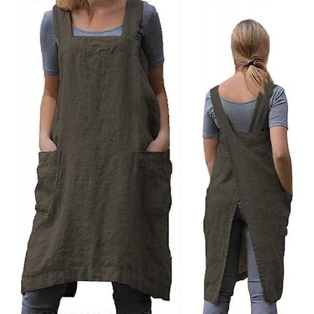 Hageforkle Dame Kryssryggforkle Med Lommer Japansk Forkle For Arbeid Hagearbeid Matlaging Maling Baking PXT