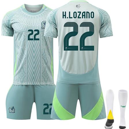 2024 Copa America Mexico Fotballdrakt for barn - Nummer 22 Hirving Lozano - Bortedrakt - Svart bukse No. 22 Hirving Lozano S
