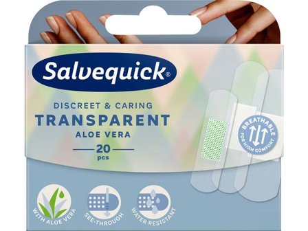 Salvequick Plåster Aloe Vera transparent 20/fp - Lyreco - Skyddsutrustning > Första Hjälpen > Plåster