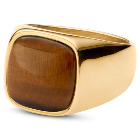 Len Tiger’s Eye Gold-Tone Gravel Ring for Men - Rings with stones