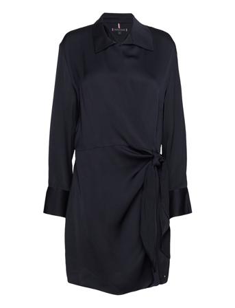 Crepe Knotted Short Shirt Dress Dresses Shirt Dresses Tummansiniset Tommy Hilfiger