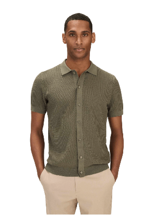 John Henric Cotton Knitted S/s Shirt (dave) T-shirts Herr Grön M