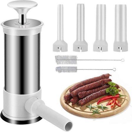 Makkarasuppilo, keittiökone kotitekoiselle makkaralle 4 täyttöputkella, pystysuora makkarakone nopea makkaroiden täyttö, 1 kg