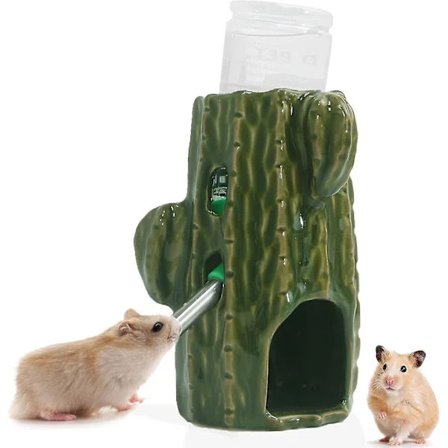 /EA/2-i-1 Justerbar Hamstervattenflaska, 80 ml Gerbil Vattenflaska med Stativ, Droppfri Tuggsäker Keramisk Vattenflaskhållare (Mörkgrön)